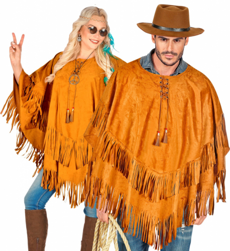 Poncho med fransar Mocka  i gruppen Maskerad / Maskeradklder / Cape & mantel hos PARTAJSHOP AB (09829)