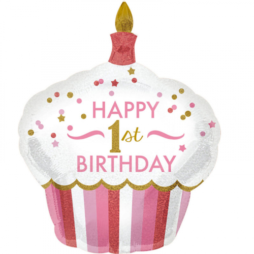 Folieballong 1st birthday Pink i gruppen Festartiklar / Ballonger / Motivballonger hos PARTAJSHOP AB (3452201)