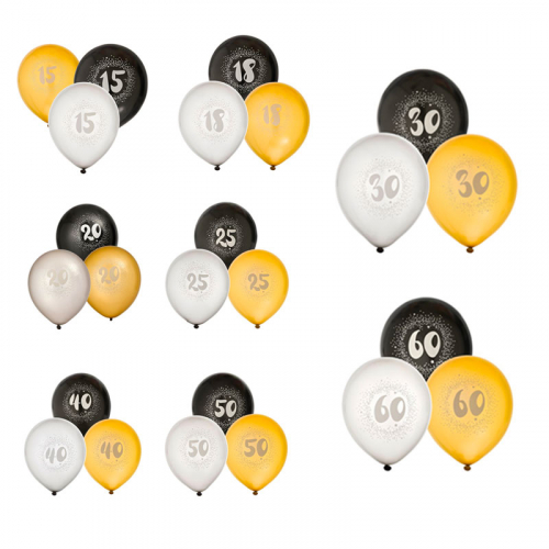 Latexballonger Vitt,svart och silver 60år 6-pack main image 0