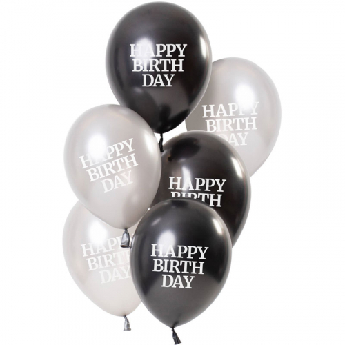 Latexballonger Happy Birthday Svart & Gr i gruppen Festartiklar / Festteman / Fdelsedagsfest / Svart hos PARTAJSHOP AB (68005)
