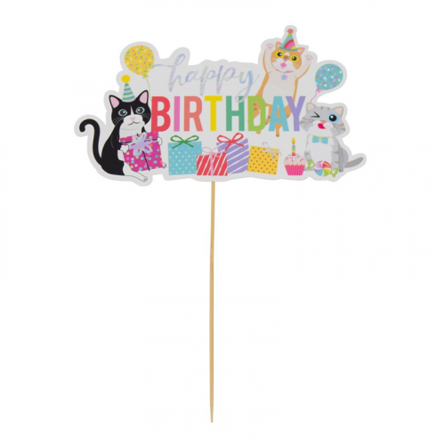 Caketopper Happy Birthday katt i gruppen Festartiklar / Bakning & tbart  / Trtdekorationer hos PARTAJSHOP AB (70601)