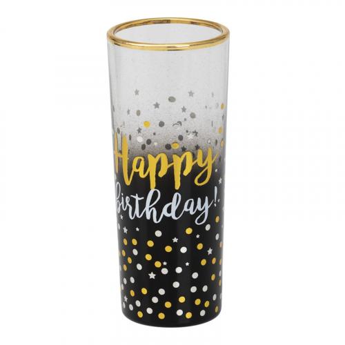 Shotglas Happy Birthday i gruppen Festartiklar / Festteman / Fdelsedagsfest / Svart hos PARTAJSHOP AB (80986)