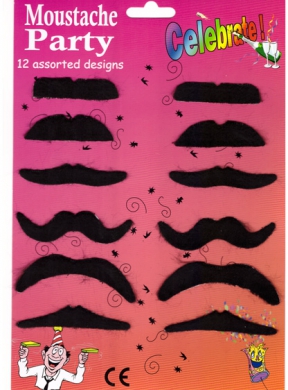 Mustascher 12-pack i gruppen Maskerad / Maskeradtillbehr / vriga tillbehr hos PARTAJSHOP AB (94242)