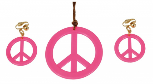 Peace halsband och rhngen Rosa i gruppen Maskerad / Maskeradteman / 60-talstema hos PARTAJSHOP AB (95500)