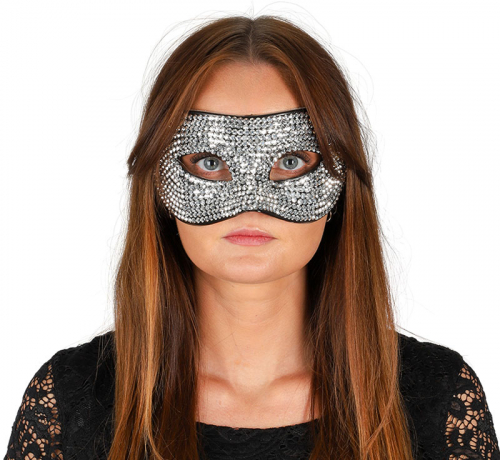Mask silver strass i gruppen Hgtider / Halloween / Halloweenmasker hos PARTAJSHOP AB (96513)