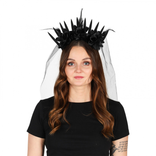 Diadem svarta blommor, fjädrar i gruppen Maskerad / Maskeradtillbehör / Kronor, diadem & tiaror hos PARTAJSHOP AB (97729)
