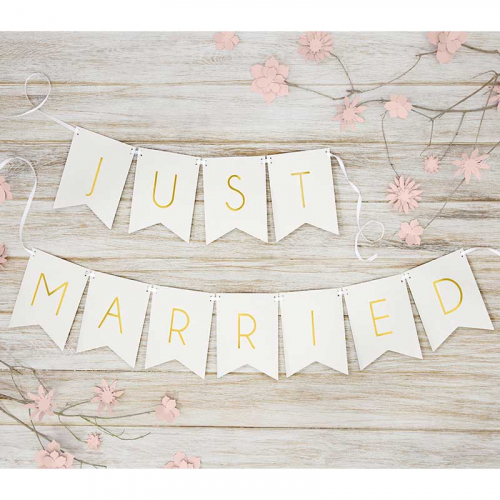 Vimpel Just Married Vit i gruppen Hgtider / Brllop / Brllopsteman / Botanical hos PARTAJSHOP AB (GRL68-008)