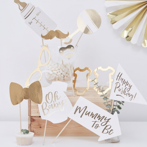 Photoprops Babyshower Guld i gruppen Hgtider / Baby shower / Babyshower Tillbehr hos PARTAJSHOP AB (OB-122)