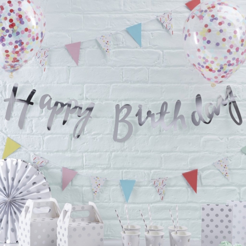 Backdrop Happy Birthday Silver i gruppen Festartiklar / Festteman / Fdelsedagsfest hos PARTAJSHOP AB (PM-227)