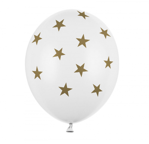 Ballong vit med guldstjrnor i gruppen Festartiklar / Ballonger / Latexballonger hos PARTAJSHOP AB (SB14P-257-008-6)