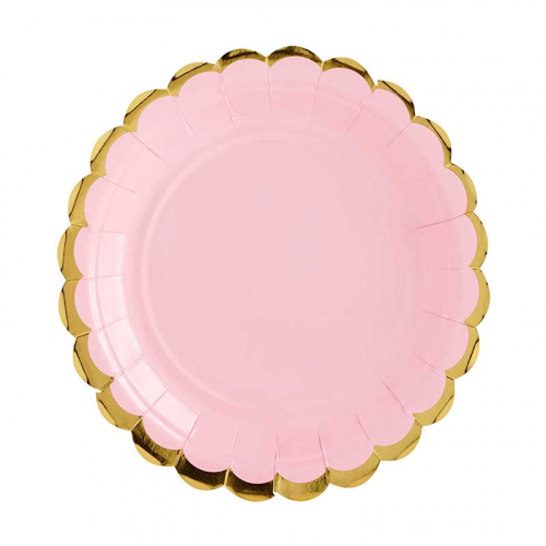 Tallrik Pastellrosa med guldkant i gruppen Festartiklar / Festteman / Fdelsedagsfest / Rosa hos PARTAJSHOP AB (TPP16-081J)