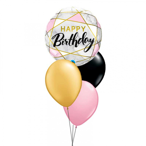 Uppblst ballongbukett Marble HBD i gruppen Festartiklar / Ballonger / Uppblsta Heliumballonger  hos PARTAJSHOP AB (ballonbukett04)