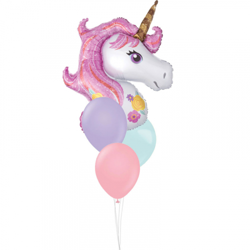 Uppblst ballongbukett Unicorn i gruppen Festartiklar / Ballonger / Uppblsta Heliumballonger  hos PARTAJSHOP AB (ballongbukett_020)