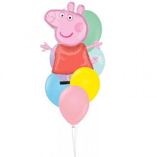 Uppblst ballongbukett Peppa Pig i gruppen Festartiklar / Ballonger / Uppblsta Heliumballonger  hos PARTAJSHOP AB (ballongbukett_024)