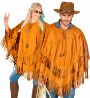 Poncho med fransar Mocka 