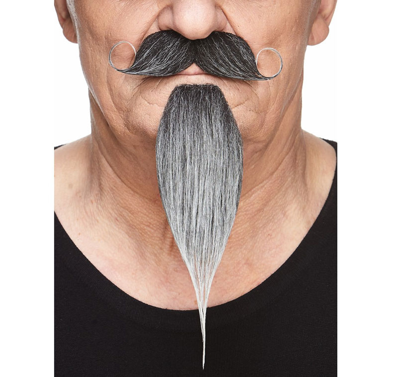 Mustasch Grå med Getskägg 