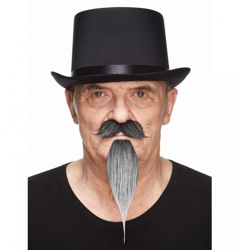 Mustasch Grå med Getskägg 