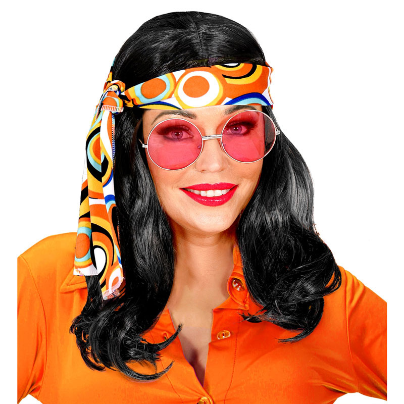 Peruk Hippie med hårband Svart