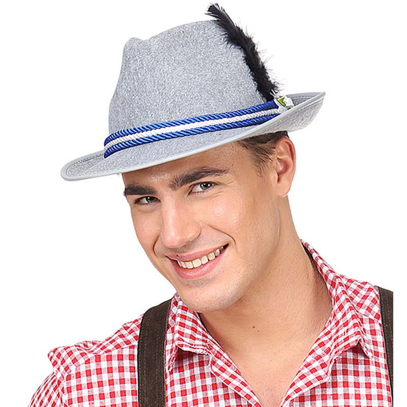 Tyrolerhatt grå med fjäder 