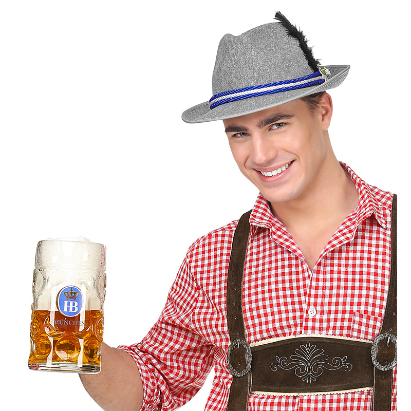 Tyrolerhatt grå med fjäder 