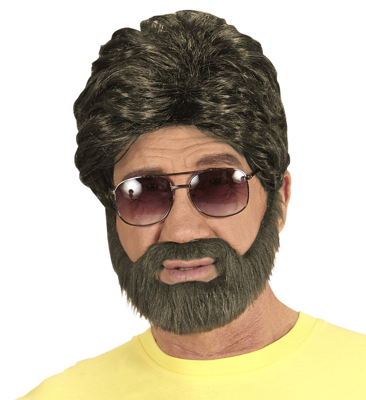 Peruk med skägg Brun 