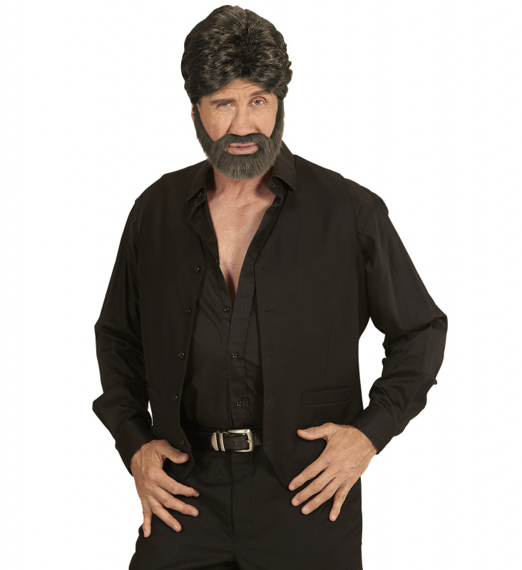 Peruk med skägg Brun 