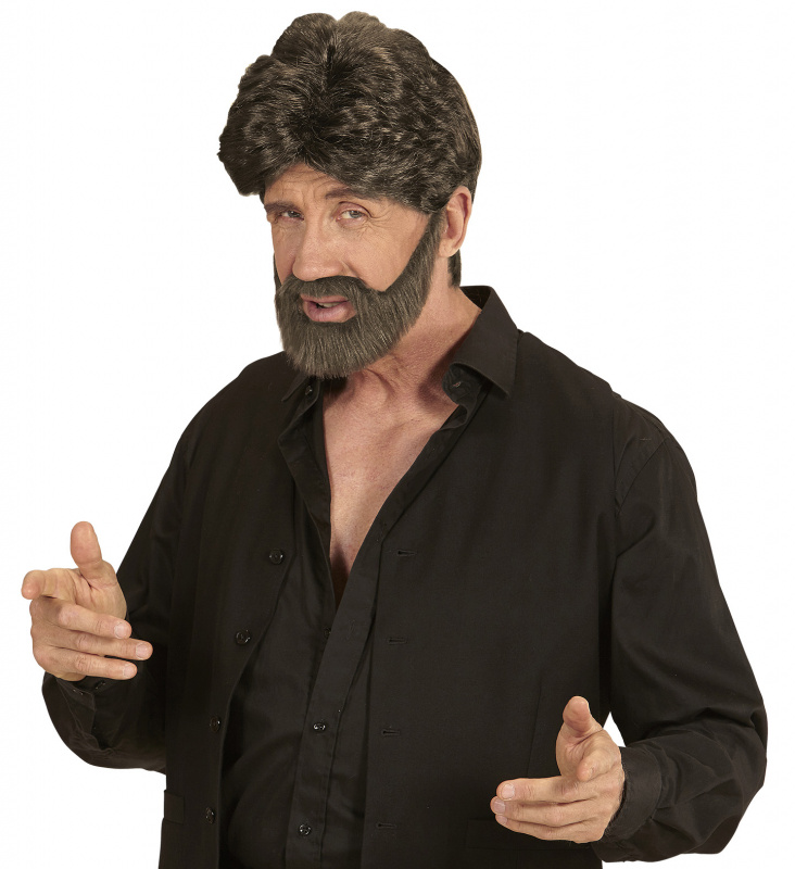 Peruk med skägg Brun 