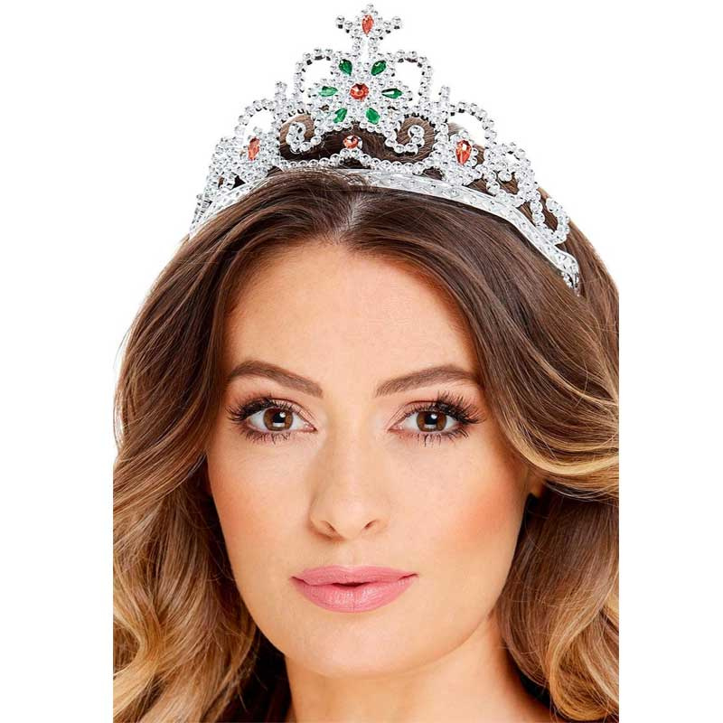 Tiara Silver röda & gröna stenar 