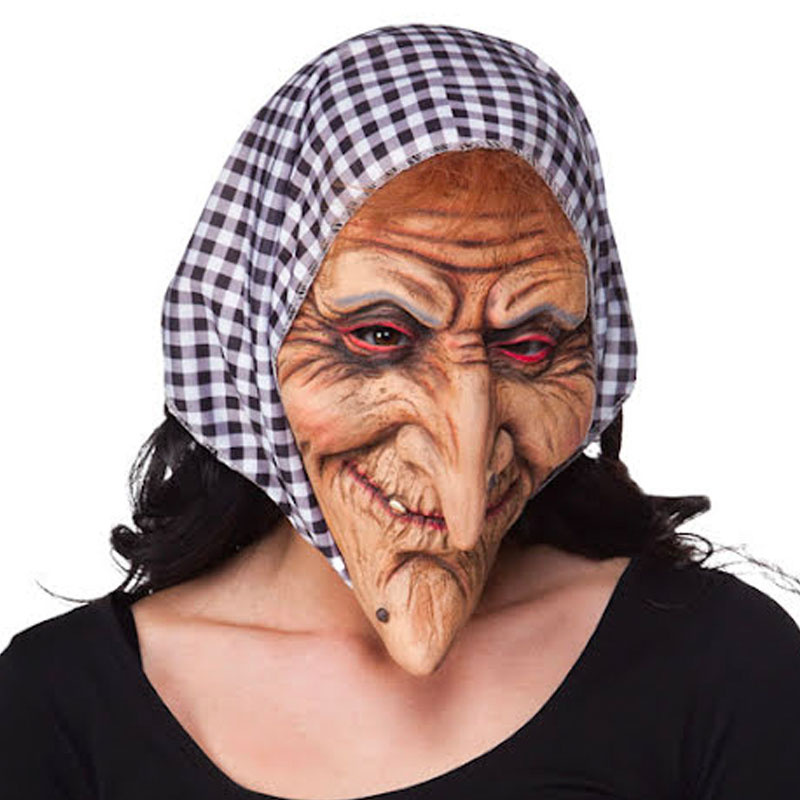 Latexmask Häxa med sjal