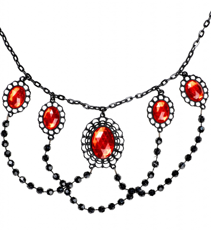 Halsband med röda stenar