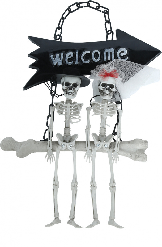 Halloweenskylt Welcome med Skelett