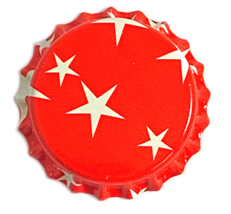 Ölkapsyl Röd med vita stjärnor 26 mm.