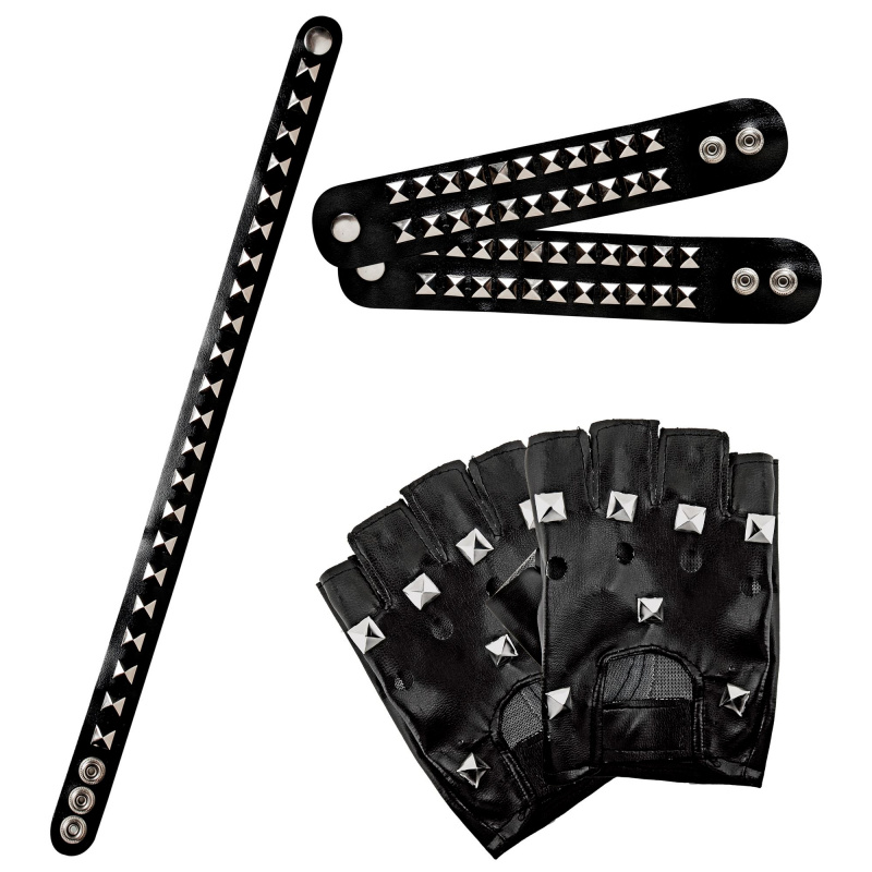 Rockset med Nitar – Handskar, Armband och Halsband