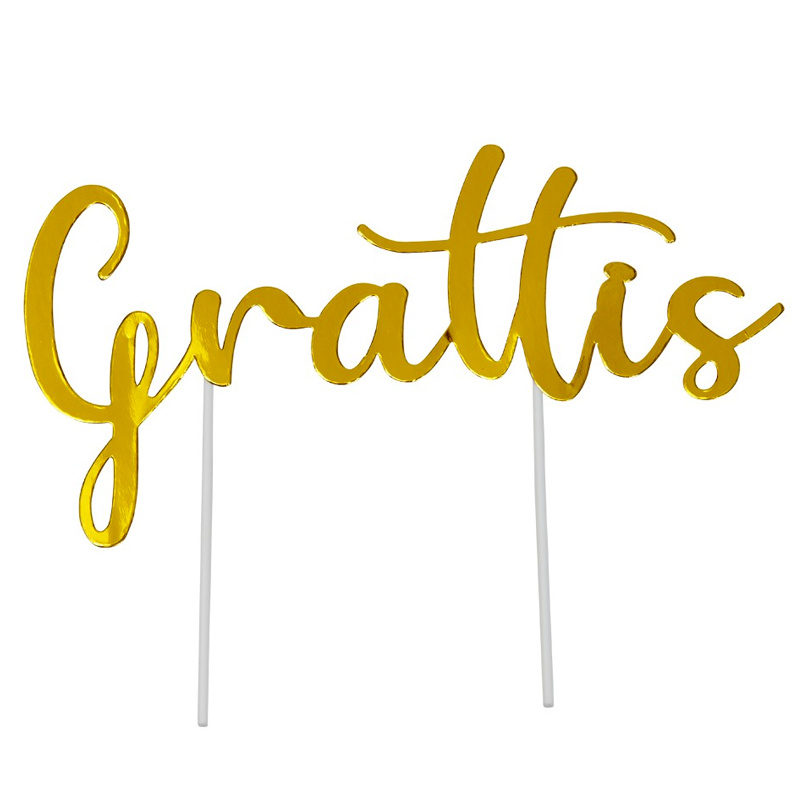 Tårtdekoration Grattis Guld