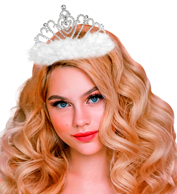 Tiara med vitt fluff