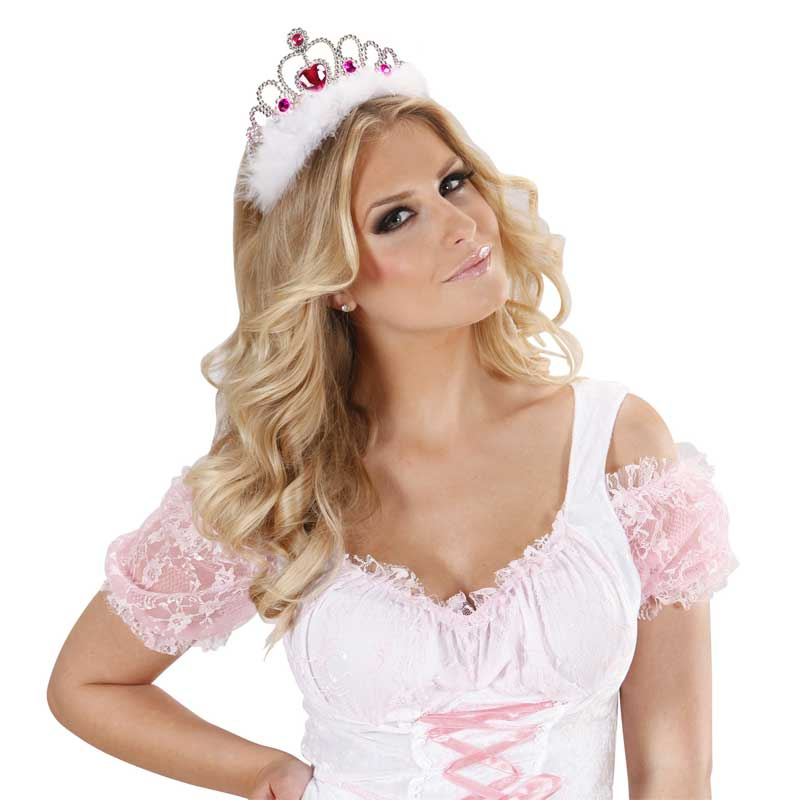 Tiara silver med vitt fluff