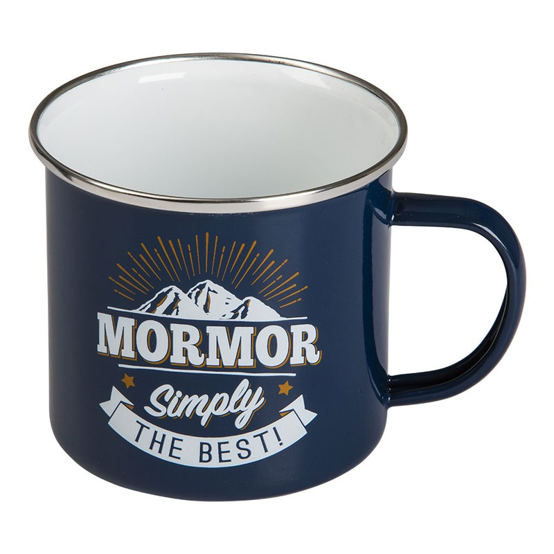 Retro emaljerad plåtmugg Mormor