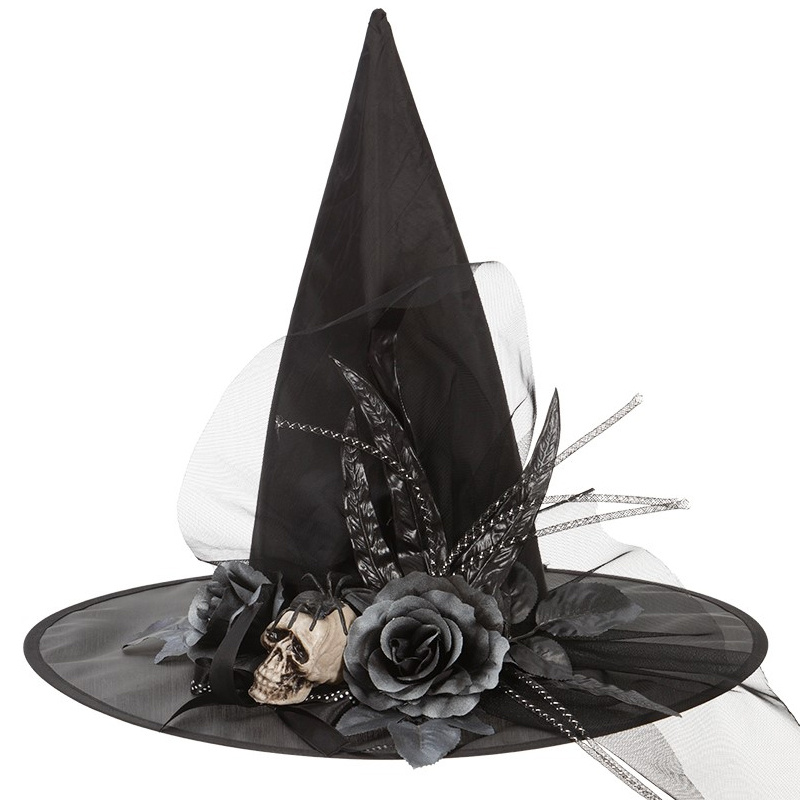 Häxhatt med dödskalle och tyll