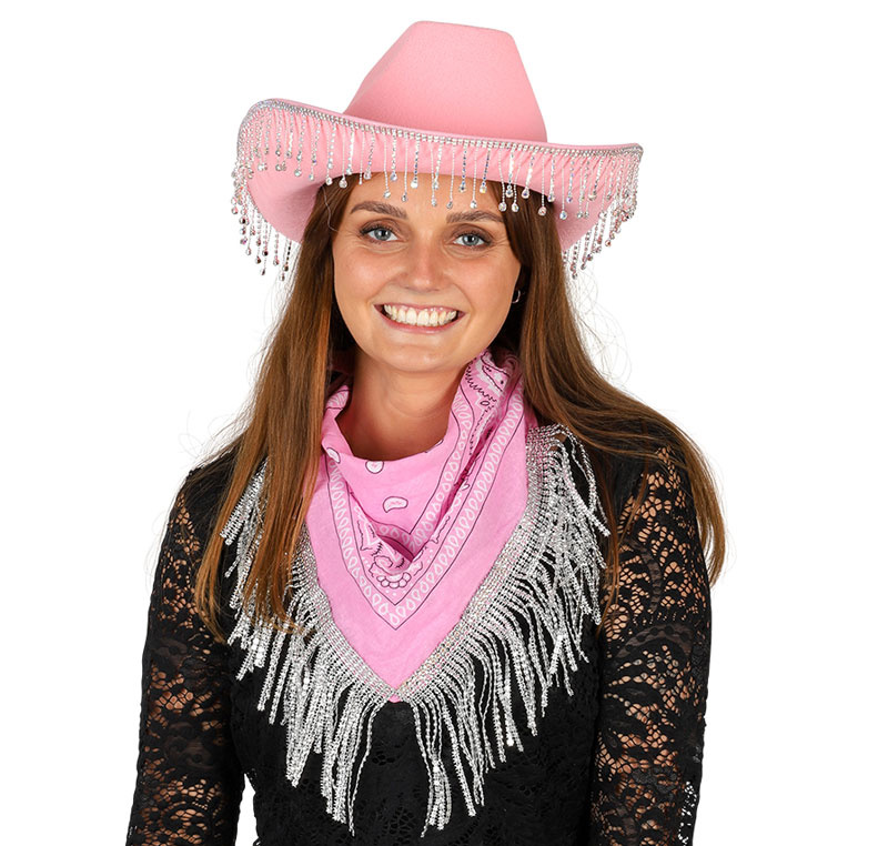 Cowboyhatt rosa med strass