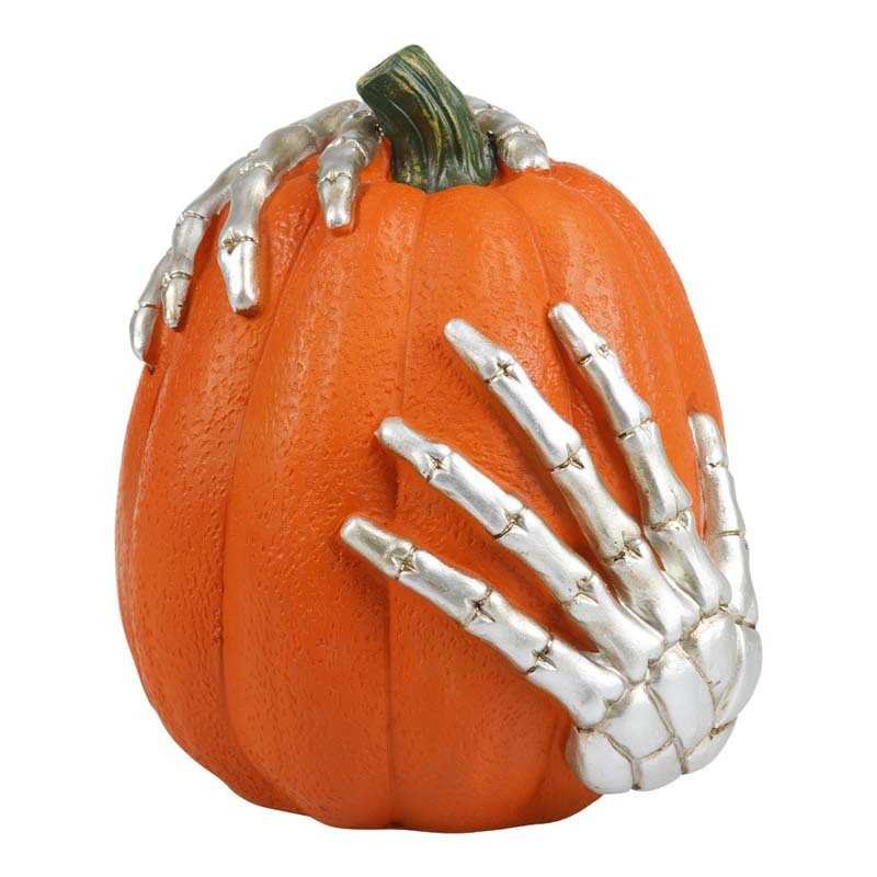 Orange pumpa med skeletthänder Stor