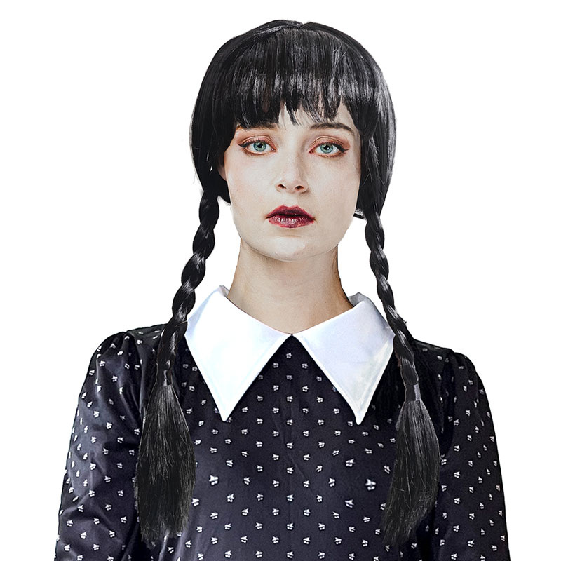 Peruk svart med lugg och flåtor