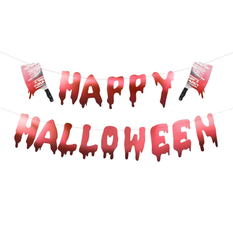 Girlang Happy Halloween med blodiga köttyxor - 120 cm