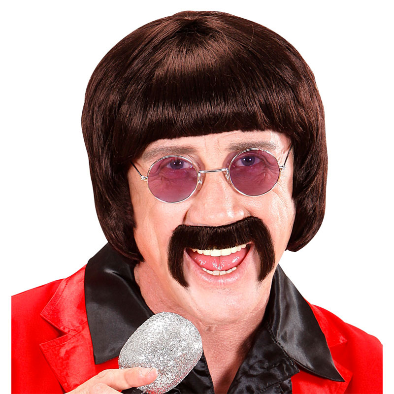 Peruk och mustasch 60-tal med glasögon Brunett