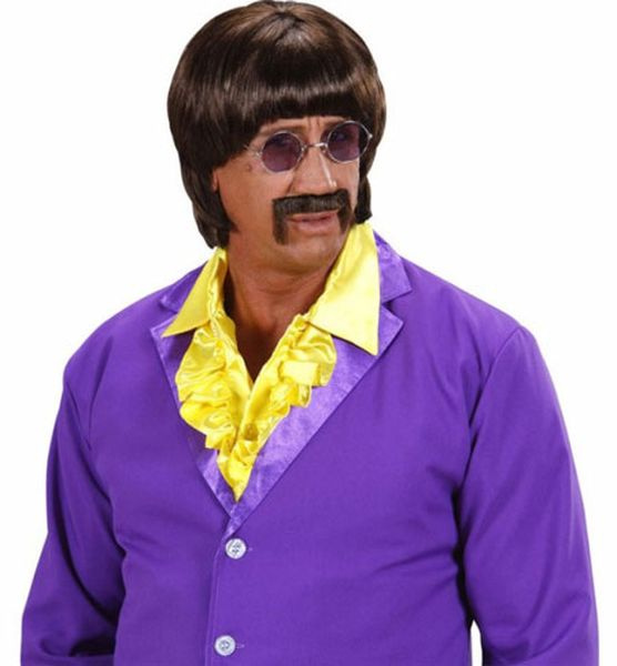 Peruk och mustasch 60-tal med glasögon Brunett