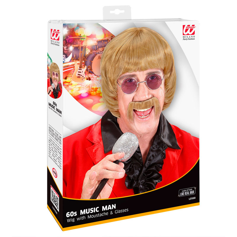 Peruk och mustasch 60-tal med glasögon Blond