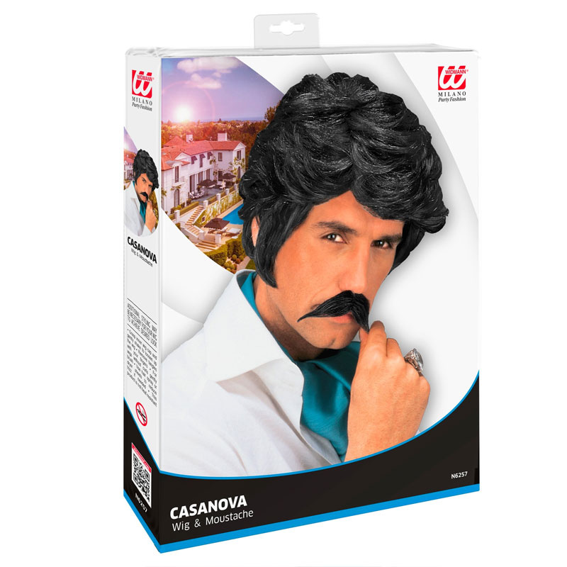 Peruk och mustasch Casanova