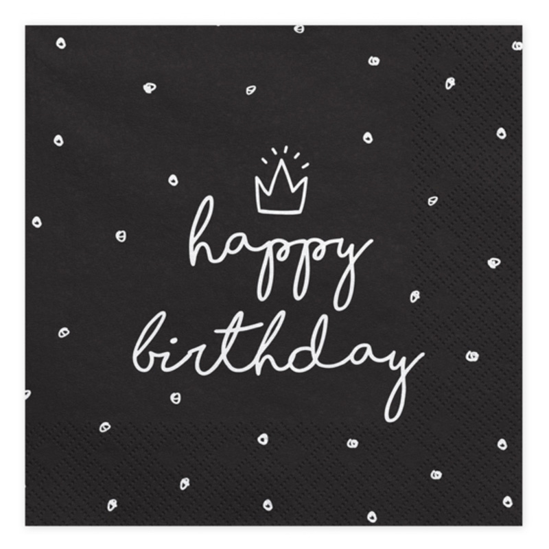Servett Happy Birthday Svart
