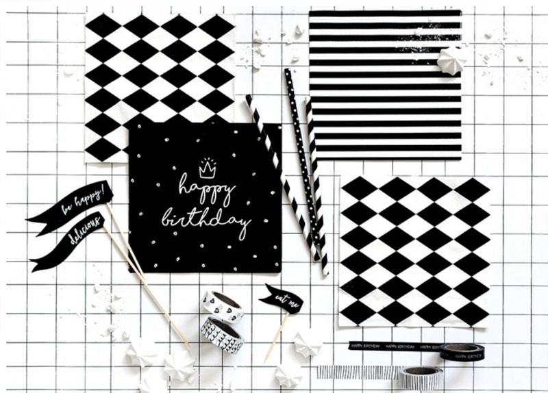 Servett Happy Birthday Svart