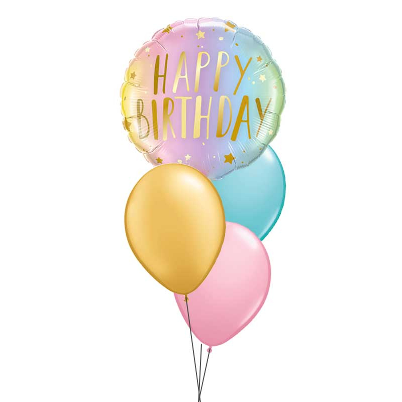 Uppblåst ballongbukett Pastell HBD