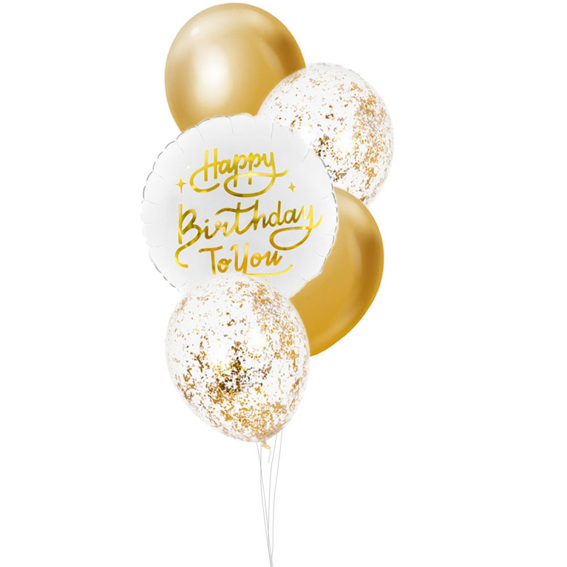 Uppblåst ballongbukett HB Guld